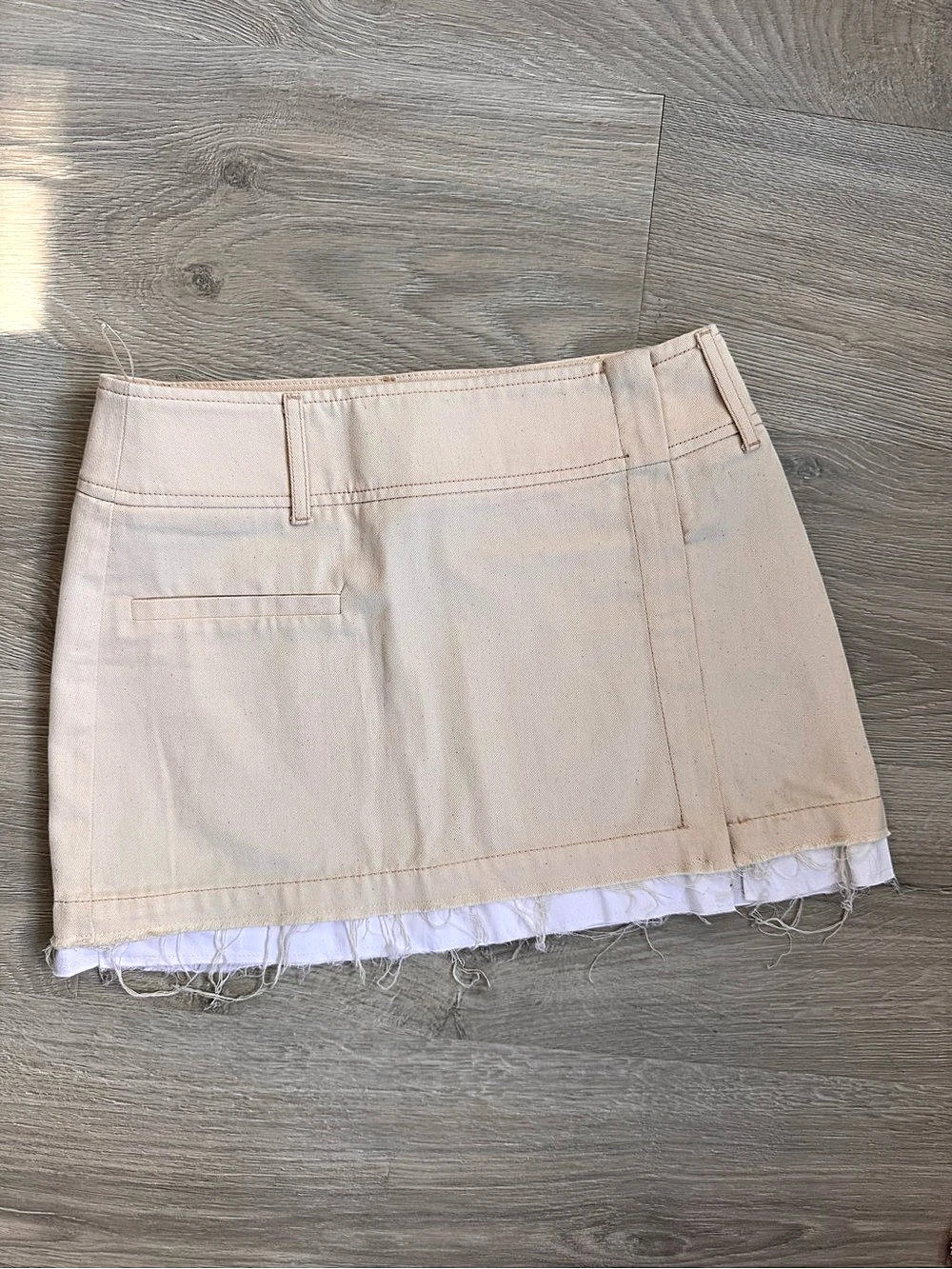 Zara Cream Asymmetrical Layered Fringe Mini Skirt Size S